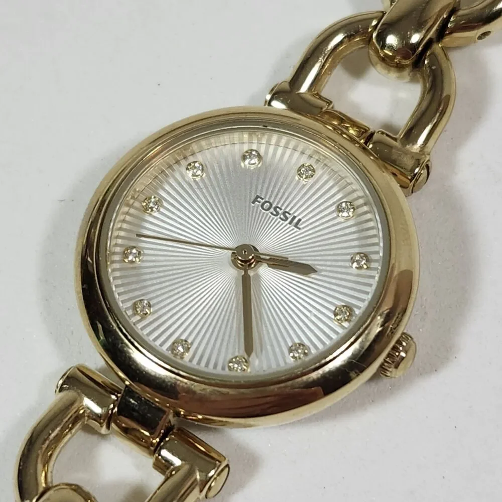 Fossil Olive Women's Watch New Battery Link Working Bracelet ES3349 Gold Tone